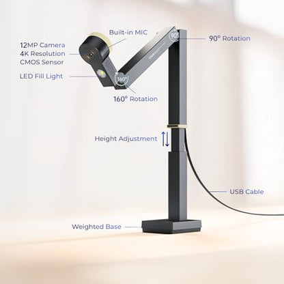 CZUR Fancy S Pro USB 12MP Document Camera for Teacher - Black