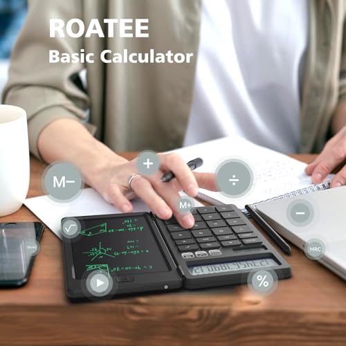 Desk Calculator with Erasable LCD Notepad Calculators ROATEE Desktop Basic Calculators for Middle School Cute Pocket Simple Calculator Office Desk Accessories Supplies Home Office Essential Big Button - color: Black