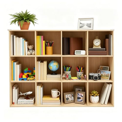 12 Cube Storage Organizer - Solid Wood Bookshelf for Bedroom, Living Room | Vertical or Horizontal Bookshelf Organizer | Open Book Shelf | Easy Assembly | 47.24''Lx11.81''Wx23.62''H (12 Cubes) - size: 12 Cubes