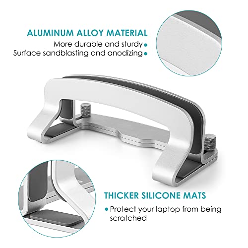 LOTEYIKE Aluminum Vertical Laptop Stand, MacBook Pro Laptop Vertical Stand Dock Holder with Adjustable Slot Fits All Laptops Notebook Tablets MacBook Air- Save Space & Improve Airflow, Silver