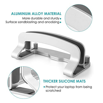 LOTEYIKE Aluminum Vertical Laptop Stand, MacBook Pro Laptop Vertical Stand Dock Holder with Adjustable Slot Fits All Laptops Notebook Tablets MacBook Air- Save Space & Improve Airflow, Silver