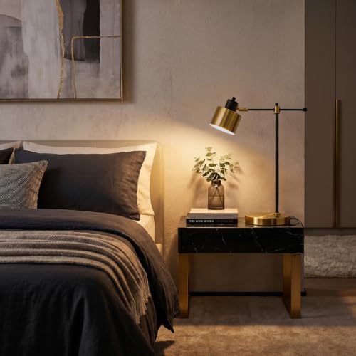 22.2" Modern Desk Lamp, Metal Table Lamp with LED Bulb, Adjustable Reading Lamps for Living Room, Mid Century Task Lamp for Home Office, Industrial Bedside Lamps with Solid Base,Black and Gold - color: Black and Gold