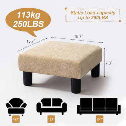 Joveco Small Foot Rest Stool Ottoman, 15" Fabric Square Footstool Upholstered Footrest for Chair, Under Desk, Office, Living Room, Wheat - color: Wheat