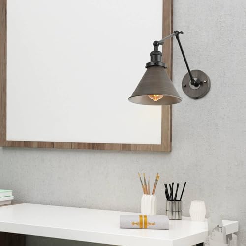 LALUZ Black Wall Sconces Lighting, Modern Swing Arm Plug-in or Hardwired Adjustable Wall Lamp with Antique Silver Finish for Bedroom, Kitchen, and Living Room - size: 12" W Antique Silver