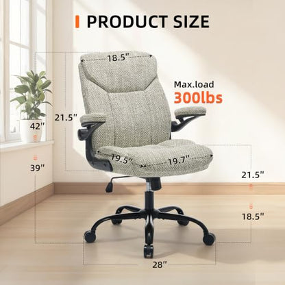 Ergonomic Home Office Chair Fabric Comfy Computer Chair, Mint Green | Flip-up Armrest, Height Adjustable, Lumbar Support, 360° Swivel Wheels Managerial Executive Chairs for Work Gaming Home Use - color: Mint Green