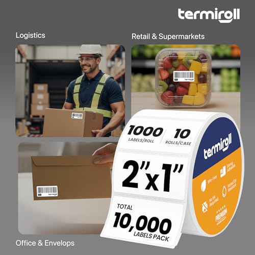 2x1 Thermal Labels – 10,000 Barcode & Address Labels/10 Rolls for Shipping, SKU & Inventory Stickers, Compatible with Rollo, Zebra, Munbyn, iDPRT & Direct Thermal Printers - size: 2x1 - 10 Rolls | 10000 Labels