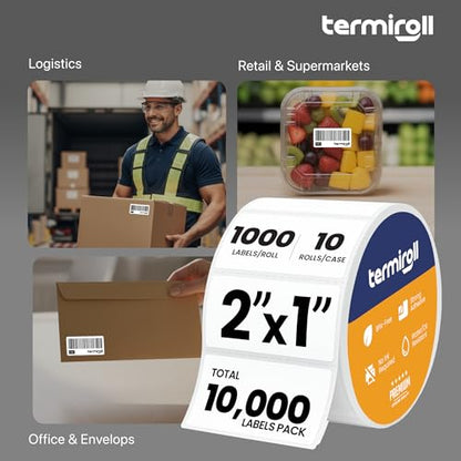 2x1 Thermal Labels – 10,000 Barcode & Address Labels/10 Rolls for Shipping, SKU & Inventory Stickers, Compatible with Rollo, Zebra, Munbyn, iDPRT & Direct Thermal Printers - size: 2x1 - 10 Rolls | 10000 Labels