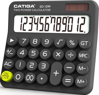 CATIGA Mechanical Switch Calculator with Solar and Battery Dual Power, 12-Digit Large LCD Display, Aesthetic and Cute Desktop Calculator with Big Button, for Home, School and Office Use, SD-1299 - color: Z) Charcoal Gray