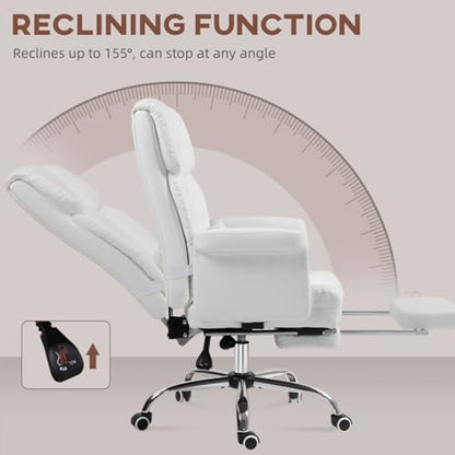 Ergonomic Executive Office Chair with Footrest and Lumbar Support, PU Leather Home Office Desk Chair with Reclining and Swivel