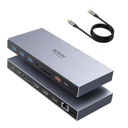 Selore USB C Docking Station 3 Monitors Laptop Hub Dual 4K HDMI +DP | 10Gbps USB-A/C Data Transfer, 100W PD, Ethernet, Audio, SD/microSD Slot,USB-C Dock for Dell XPS/HP/Lenovo - color: Space Gray