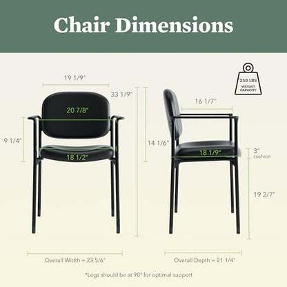HON Scatter Guest Chair with Arms, Fabric Office Chairs, Black | Stackable desk chair no wheels for waiting rooms chairs, conference room chair, banquette seating, and office furniture - color: Black - Fabric Back - With Arms