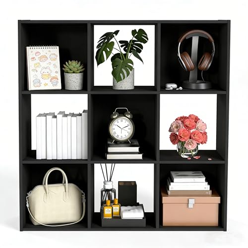 Simple Deluxe 9 Cube Storage Organizer, 3 Tier Stackable Bookshelf, Open Cube Bookshelf with 5 Removable Back Panels, Suitable for Living Room, Bedroom, Home Office, 36" L X 11.6" W X 36" H, Black - color: Black, size: 9-Cube
