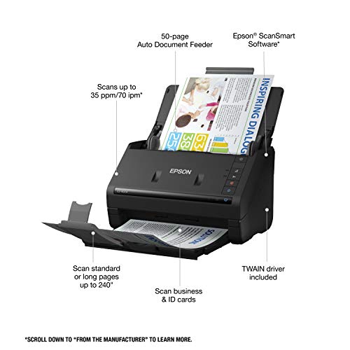 Epson Workforce ES-400 II High-Speed Color Duplex Desktop Document Scanner | For Computers including PC and Mac with Auto Document Feeder and Image Adjustment Tools