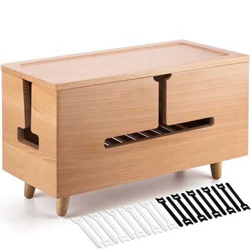 Natural Beechwood Large Cable Management Box for Power Strip & Cord Hider - color: Natural Wood
