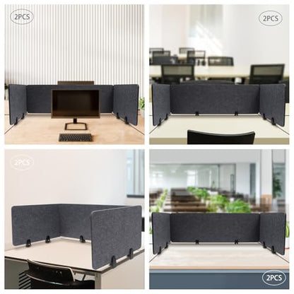 Desk Dividers, Clamp-On Mounted Acoustic Tabletop Privacy Screen - Reduce Noise & Visual Distraction, Polyester Fiber Office Cubicle Public Place Partition, 2x47.25" & 4x23.6" Panels, Anthracite Grey - color: Anthracite Grey, size: 2x47.25"+4x23.6"
