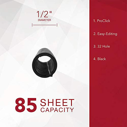 GBC Binding Spines / Spirals / Coils, 1/2" Diameter, 40 Sheet Capacity, ProClick, Black, 100 Pack (2514703) - size: 100 Pack, style: 1/2" Diameter/40 Sheet Capacity