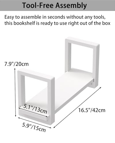 100% Solid Wood Adjustable Desktop Bookshelf, Retro Tabletop Bookshelf, Desk Shelf for Living Room, Home, Office, Perfect for Magazine, Books, Cookbooks, No Tools Required to Assemble (White) - color: White
