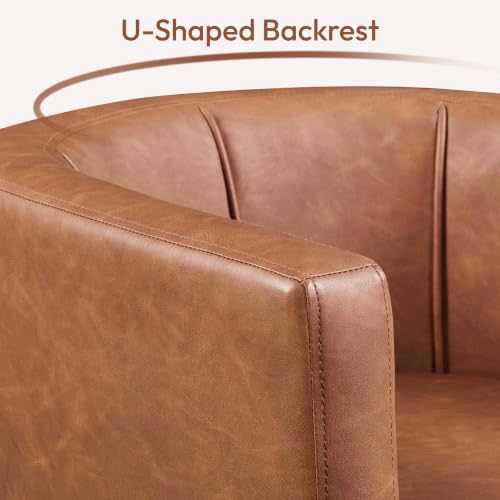 Yaheetech Barrel Accent Chairs Set of 2, Modern Armchairs, Brown | Faux Leather Chair with High-Density Foam Seat, Upholstered Barrel Sofa Chair for Living Room Bedroom Waiting Room - color: Brown, size: Set of 2