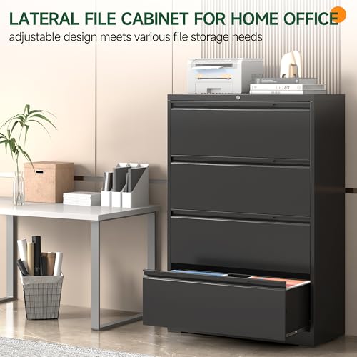 Lateral File Cabinet 4 Drawer, Metal File Cabinet with Lock - color: Black, size: 4 Drawer - Lateral