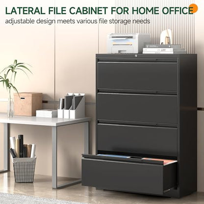 Lateral File Cabinet 4 Drawer, Metal File Cabinet with Lock - color: Black, size: 4 Drawer - Lateral