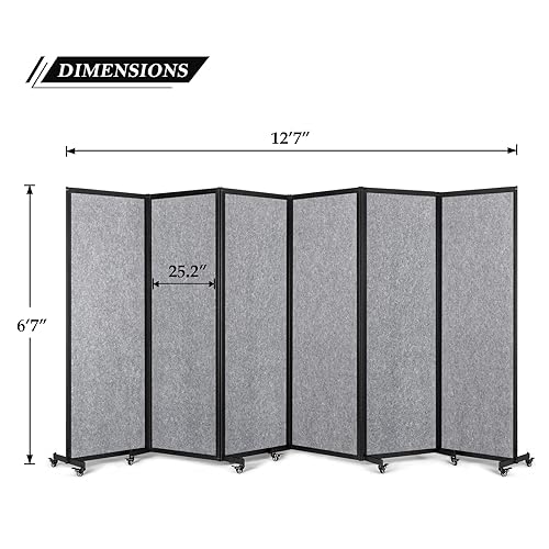 Room Partition,12'7"L* 6'7"H,6 Panel,Light Grey - color: Light Grey, size: 151"(L)*78.7"(H)