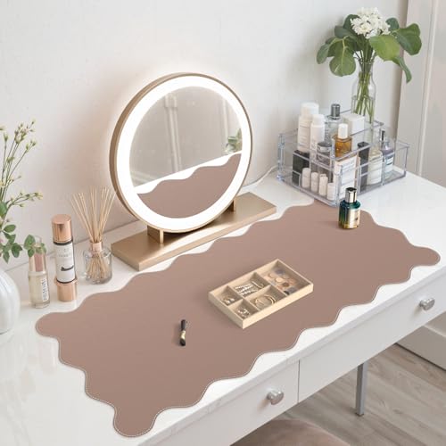 iCasso Leather Desk Pad,Extra Large Mouse Pad for Laptop,Waterproof PU Nail Table Mat,Cute Scalloped Keyboard Mats for Women Girl,Non-Slip Desk Cover Mat for Office Home School - color: Reddish Brown