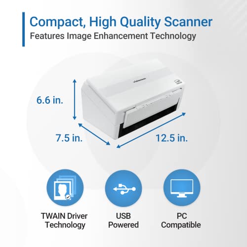 Visioneer Patriot PD45 Scanner, USB Duplex Office Document Scanner for PC, 50 PPM, Sheetfed 100 Page Automatic Document Feeder (ADF), White - size: PD45