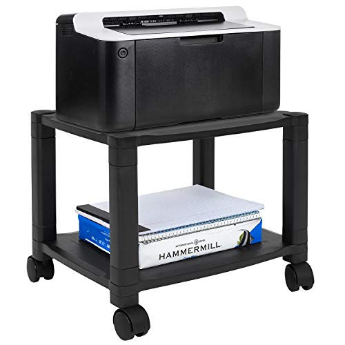 Mount-It! Under Desk Printer Stand with Wheels [2 Shelf] Height Adjustable with 4 Swivel Wheels, Cable Management, Low Rolling, Mobile Printer Cart, 2 Tier (Black)