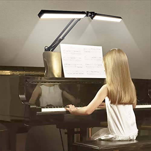 2-in-1 LED Double Head Desk Lamps for Home Office,24W Brightest Workbench Light,Eye-care Architect Desk Lamp with Clamp Base,3 Colors 10 Dimming Swing Arm Computer Desktop Light for Reading/Study