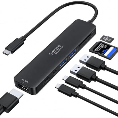 USB C Hub HDMI Adapter for MacBook Pro/Air, 7 in 1 USBC Dongle with HDMI, microSD/SD Card Reader, USB C Data Port,100W PD, and 2 USB 3.0 Compatible for MacBook Pro/Air, Lenovo Thinkpad.(Black) - color: Dark Black