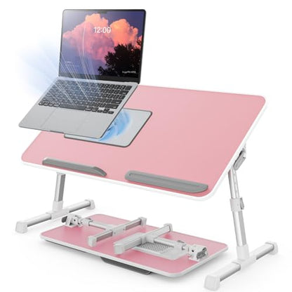 Laptop Desk for Bed with Cooling Fan, Height & Angle Laptop Stand - color: Pink