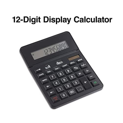 Staples 12-Digit Desktop Calculator, Solar/Battery, Black, 2-Pk, ST290 - size: 2 Pack, style: 12-Digit