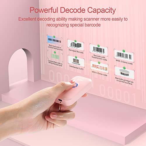 Eyoyo Portable Mini 1D Bluetooth Barcode Scanner Wireless, Pink | 3-in-1 Bluetooth&USB Wired&2.4G Wireless, UPC Bar Code Reader Scanning, Work with Windows, Android, iOS, Tablets or Computers - color: Pink