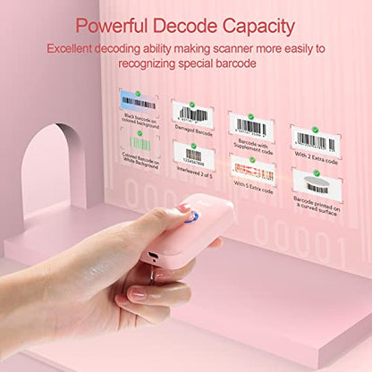Eyoyo Portable Mini 1D Bluetooth Barcode Scanner Wireless, Pink | 3-in-1 Bluetooth&USB Wired&2.4G Wireless, UPC Bar Code Reader Scanning, Work with Windows, Android, iOS, Tablets or Computers - color: Pink