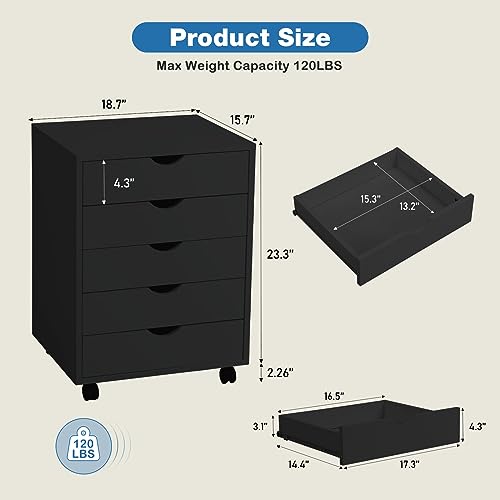 OLIXIS 5 Drawer File Cabinet with Wheels, Under Desk Storage Printer Stand - color: Classic Black, size: 5 Chest