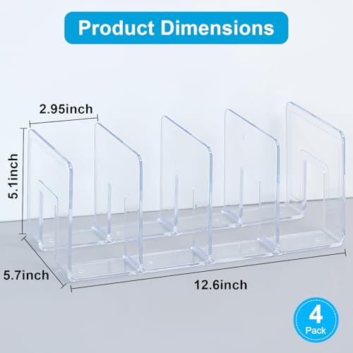 Marte Vanci Clear Acrylic File Sorter, Sturdy Desk File Organizer Shelf Book Holder Purse Handbag Clutch Divider File Folder Rack for Letter Cookbooks Home Office Kitchen Supplies 4 Sections (4 Pcs) - size: 4 Pack