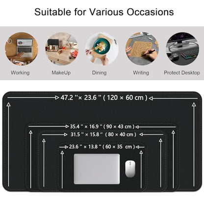 Bleswin Multifunctional Large Desk Mat, Double Sided Computer Desk pad, Extended Mouse Mat, Office Desk Protector with Waterproof PU Leather, 35.4''×16.9'', Office Home Writing Pad (Black+Black) - color: Black, size: 35.4'' × 16.9''