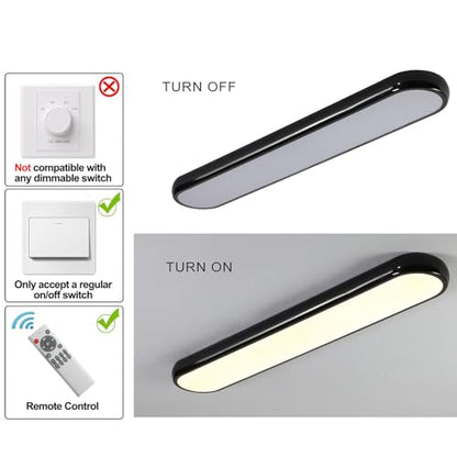 Qcyuui Modern LED Ceiling Light,Dimmable Semi Flush Mount Ceiling Light,39.4 in Long Ceiling Light Fixture,Kitchen Lighting Fixtures Ceiling for Office Bedroom Hallway(Black/48W/3000-6500K) - color: Black/Dimm/48W/39.4IN/3000-6500K, size: 39.4in