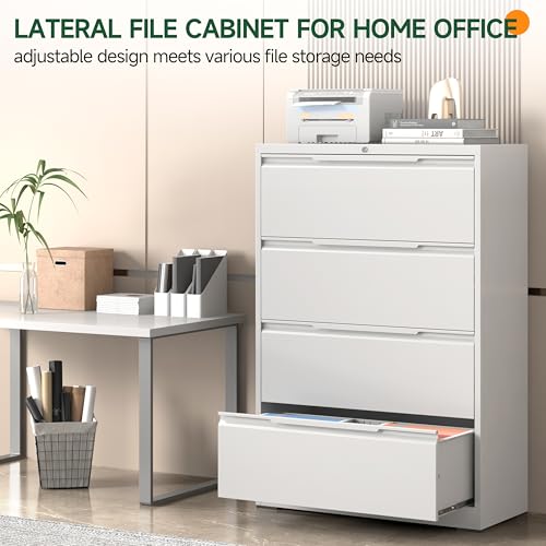 Lateral File Cabinet 4 Drawer, Metal File Cabinet with Lock - color: White, size: 4 Drawer - Lateral