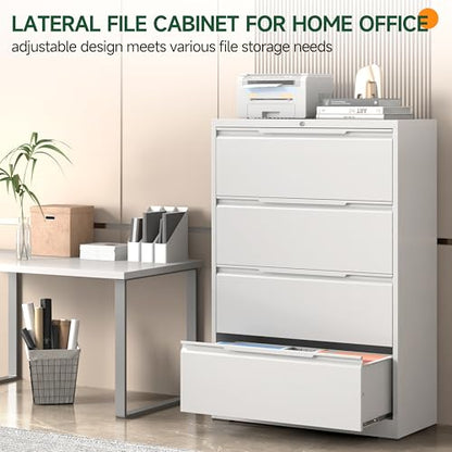 Lateral File Cabinet 4 Drawer, Metal File Cabinet with Lock - color: White, size: 4 Drawer - Lateral