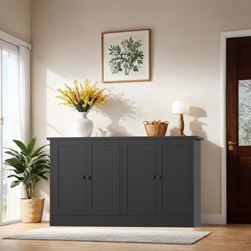 holzart Black Buffet Cabinet with Storage, 49" Modern Kitchen Sideboard with 4 Doors & Adjustable Shelves, Wood Coffee Bar Cabinet Console Table for Dining Room, Living Room, Entryway - color: Black, size: 4 Doors