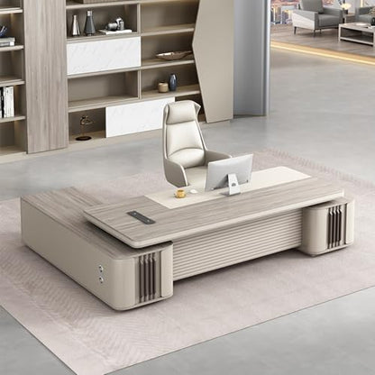 L-Shaped Executive Desk with Side Cabinet and Multimedia Socket - color: A-right, size: 78.7in