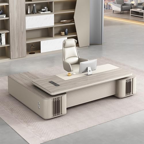 L-Shaped Executive Desk with Side Cabinet and Multimedia Socket - color: A-right, size: 78.7in