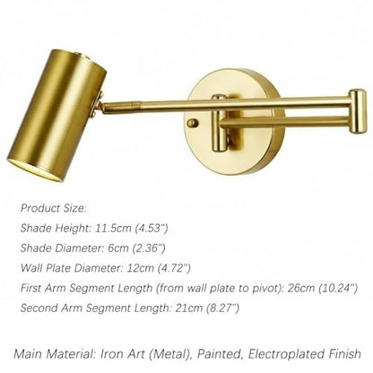 Adjustable Swing Arm Wall Sconce, Metal Folding Wall Lamp, GU10 Task Wall Light Fixture for Bedside Reading, Home Office, Study, Bedroom, Modern Wall Mounted Light Home Parlor(Gold) - color: Gold