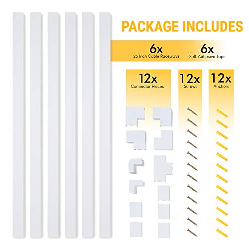 Simple Cord Organizer, 150in Cable Management Under Desk - Easy to Install Screws or Adhesive Mount Cord Covers for Wires on Wall, Desk and Home Office, Wall Cable Organizer (White)