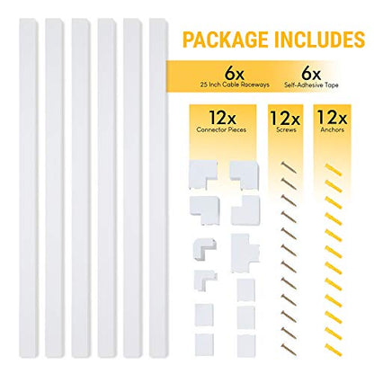 Simple Cord Organizer, 150in Cable Management Under Desk - Easy to Install Screws or Adhesive Mount Cord Covers for Wires on Wall, Desk and Home Office, Wall Cable Organizer (White)