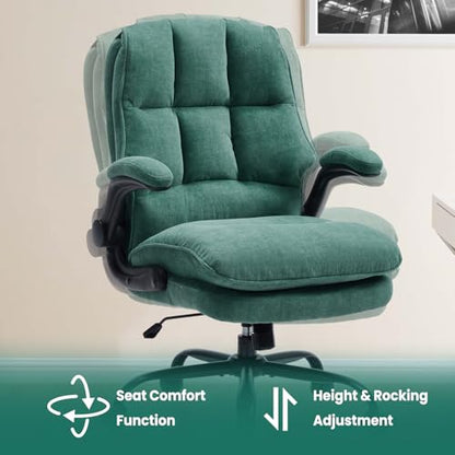 Comfy Office Chair Soft and Double Cushioned Ergonomic Computer Desk Chair for Long Hours Executive Office Chair with Flip-up Armrests and Height Adjustment for Home Office Green - color: Green