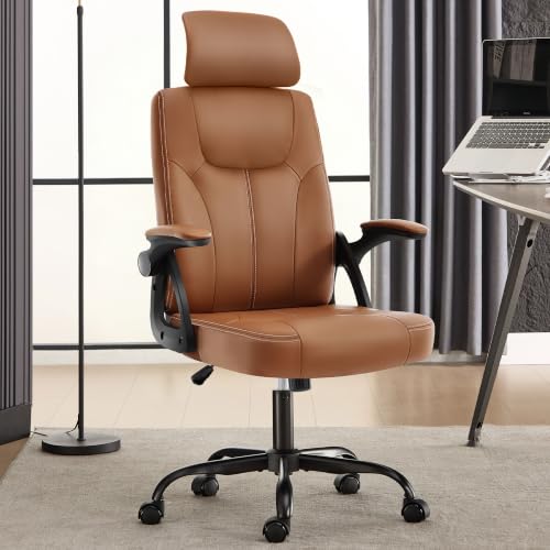 Leather Office Chair,Executive Ergonomic Desk Chair for Home Office, Brown - color: Brown