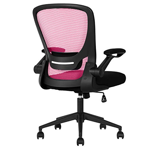 Home Office Chair Ergonomic Desk Chair Mesh Computer Chair with Lumbar Support Flip-up Arms Swivel Rolling Executive Task Chair Adjustable Chair for Adults(Pink) - color: Pink