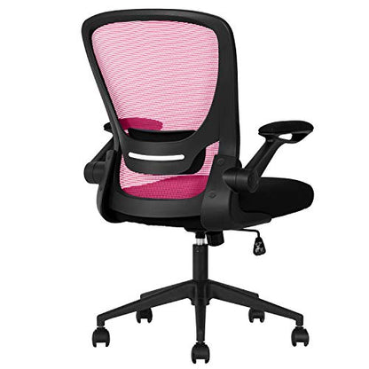 Home Office Chair Ergonomic Desk Chair Mesh Computer Chair with Lumbar Support Flip-up Arms Swivel Rolling Executive Task Chair Adjustable Chair for Adults(Pink) - color: Pink